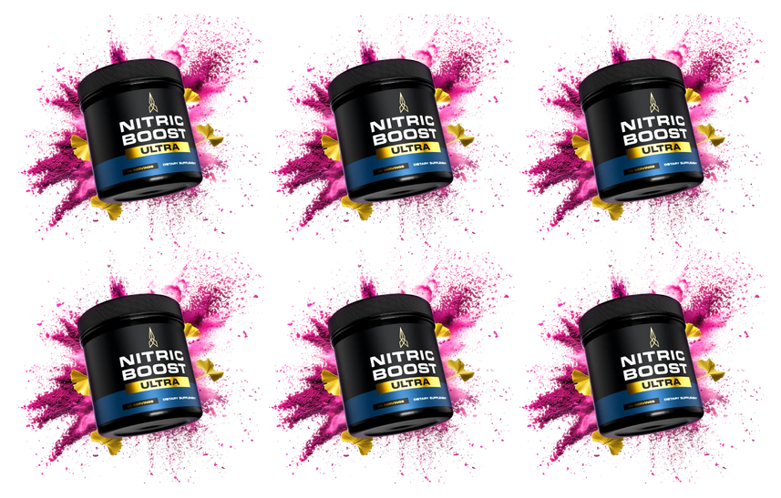 Six jars of Nitric Boost Ultra nitric oxide support powder — 6-jar package
